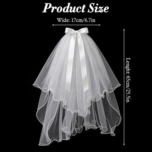 Grevosea Bridal Veil Short 2-Tier with Satin Bow, White Wedding Veil for Bride Bachelorette Party Bridal Shower Engagement in Kuwait