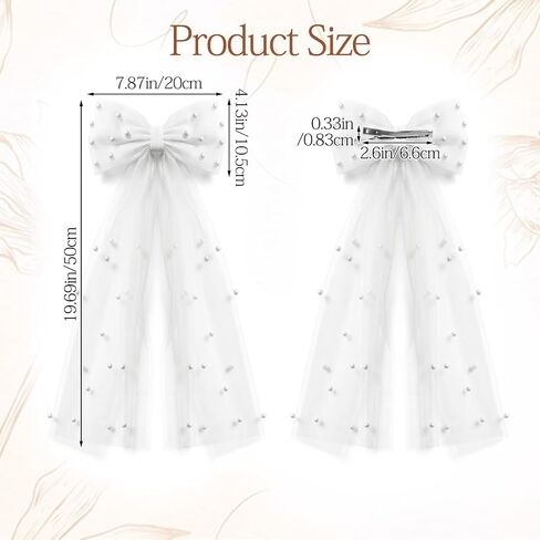 White Bride Bow Veil Girly Coquette Pearl Tulle Hair Bows Clip for Bachelorette Party, Bridal Shower, Wedding Morning, Engagement Photo Accessory in Saudi Arabia