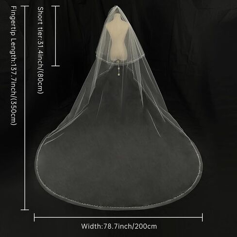 Ivory Long Wedding Veil Cathedral Length Wedding Veil with blusher Bridal pearl Veils For Women Wedding Bridal Tulle Hair Accessoies with Comb and Pearls Edg, 137 Inches in Saudi Arabia