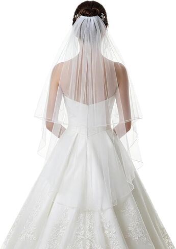 2-Tier Wedding Veils for Brides, Bridal Veils for Wedding, Waist Length Weddings Veil, Bridal Tulle with Comb, Pencil Edge in Saudi Arabia