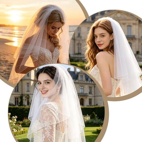 2-Tier Wedding Veils for Brides, Bridal Veils for Wedding, Waist Length Weddings Veil, Bridal Tulle with Comb, Pencil Edge in Saudi Arabia