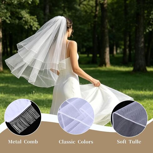 2-Tier Wedding Veils for Brides, Bridal Veils for Wedding, Waist Length Weddings Veil, Bridal Tulle with Comb, Pencil Edge in Saudi Arabia
