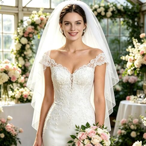 2-Tier Wedding Veils for Brides, Bridal Veils for Wedding, Waist Length Weddings Veil, Bridal Tulle with Comb, Pencil Edge in Saudi Arabia