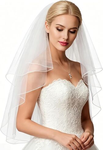 2-Tier Wedding Veils for Brides, Bridal Veils for Wedding, Waist Length Weddings Veil, Bridal Tulle with Comb, Pencil Edge in Saudi Arabia