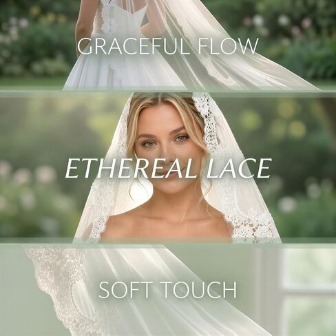 Mantilla Wedding Veil with Lace Edge and Metal Comb, Bridal Veils for Wedding 35.4 in, Soft Tulle Chapel Style Mantilla Lace Veil for Bride Wedding Ceremony and Photos in Kuwait
