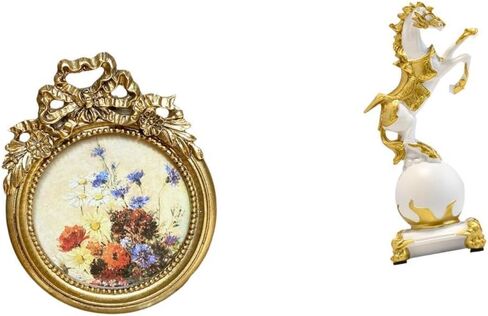Antique Horse Figurine Photo Frame, Vintage European Animal Sculpture Picture Display, Desktop Tabletop Living Room Wedding Gift Ideas in Saudi Arabia