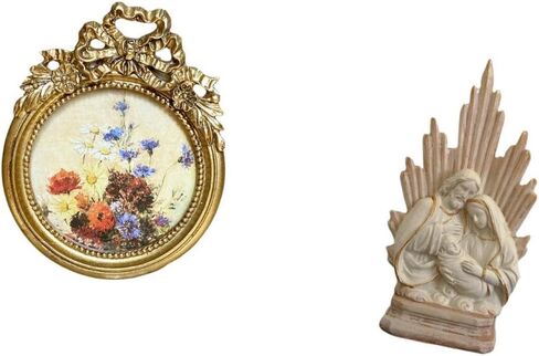Holy Family Picture Frame with Statue, Ornate Vintage Catholic Sculpture, Black Resin Home & Office Decor in Saudi Arabia