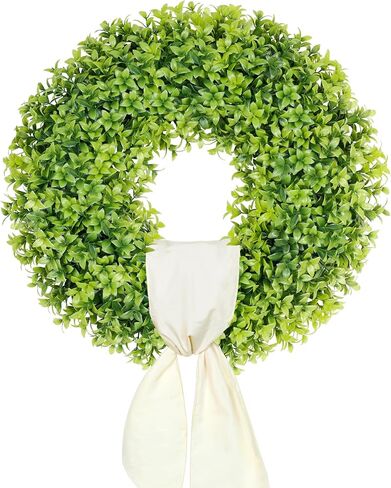 DDHS 23" Boxwood Wreaths Front Door, Artificial Spring Summer Wreath with Sash and Foldable, Green Year Round Indoor Outdoor for Farmhouse Fireplaces and Porches DIY St Patricks Day Decorations in Saudi Arabia