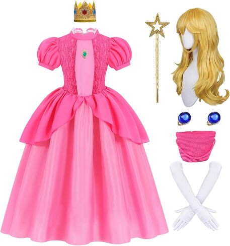 Girls Princess Dress with Accessories, Blue Princess Dress with Wig Wand Crown Earrings and Star Earrings in Saudi Arabia