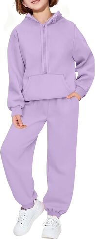Vivimeng Girls 2 Piece Outfits Sweatsuit Set Half Zip Sweatshirt Fleece Long Sleeve Hoodie Joggers Sweatpants with Pockets in Saudi Arabia