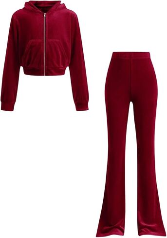 Teen Girls Clothes 2 Piece Spring Outfits Fashion Letter Print Hooded Zip Up Top Flare Pants Set for 7-14T in Saudi Arabia