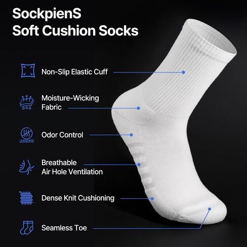 Cotton Crew Socks Men Women | 4 Pairs Soft Cushioned Comfort Odor Control Breathable | Daily Wear Gift | Size 7-13 in Kuwait