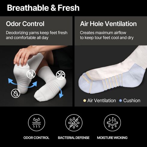 Cotton Crew Socks Men Women | 4 Pairs Soft Cushioned Comfort Odor Control Breathable | Daily Wear Gift | Size 7-13 in Kuwait