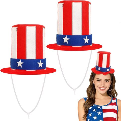 2 PCS Patriotic Mini Felt Top Hat, 4th of July Uncle Sam Red White Blue Independence Day American Flag Memorial Day Costume Accessories Unisex Adult Party Supplies in Saudi Arabia