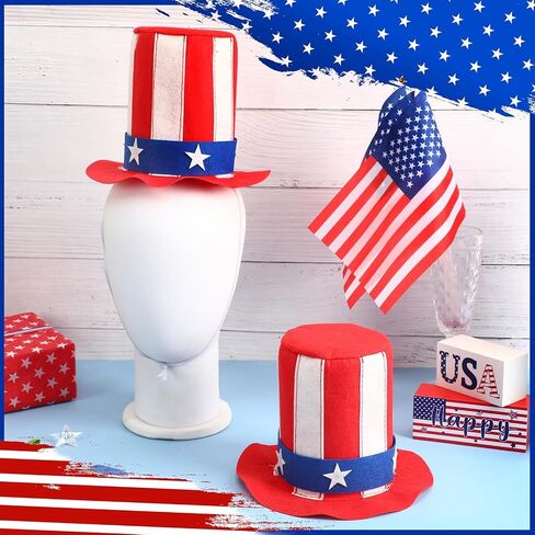 2 PCS Patriotic Mini Felt Top Hat, 4th of July Uncle Sam Red White Blue Independence Day American Flag Memorial Day Costume Accessories Unisex Adult Party Supplies in Saudi Arabia