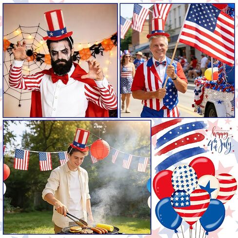 2 PCS Patriotic Mini Felt Top Hat, 4th of July Uncle Sam Red White Blue Independence Day American Flag Memorial Day Costume Accessories Unisex Adult Party Supplies in Saudi Arabia
