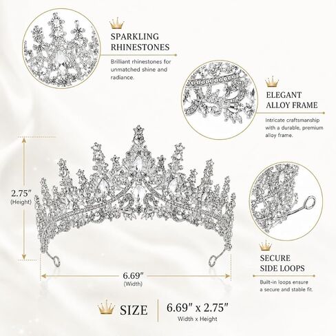 Silver Tiara Crown for Women, Sparkly Rhinestone Birthday Queen Crown, Princess Crown Headband for Wedding Prom Pageant Quinceanera Party in Saudi Arabia
