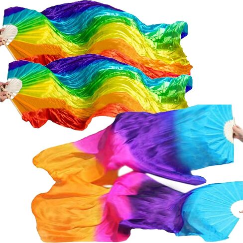 Huralona 70.8" Long Dance Fans 4-Pack Gradient Color Performance Fans for Theater, Lightweight Silk-like Stage Shows (Gradual Yellow) in Saudi Arabia