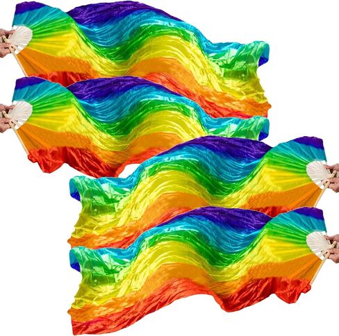 Huralona 70.8" Long Dance Fans 4-Pack Gradient Color Performance Fans for Theater, Lightweight Silk-like Stage Shows (Gradual Yellow) in Saudi Arabia