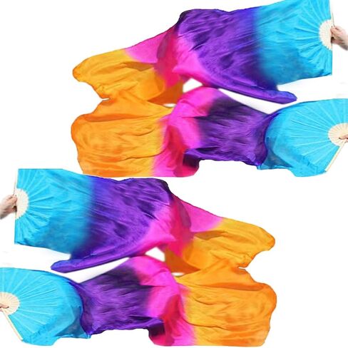 Huralona 70.8" Long Dance Fans 4-Pack Gradient Color Performance Fans for Theater, Lightweight Silk-like Stage Shows (Gradual Yellow) in Saudi Arabia