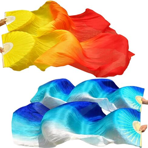 Huralona 70.8" Long Dance Fans 4-Pack Gradient Color Performance Fans for Theater, Lightweight Silk-like Stage Shows (Gradual Yellow) in Saudi Arabia