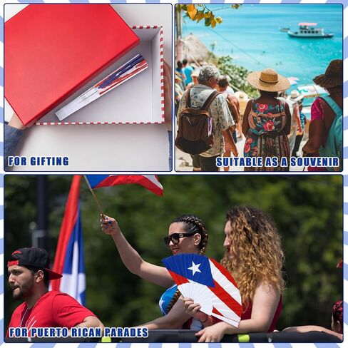 AceOrbit 12 Pcs Puerto Rico Flag Folding Hand Fans Souvenir Gifts 7 Inches Clacking Red White Blue Fans for Line Dancing Patriotic Country Flag Design for Independence Parade Festival Celebration in Saudi Arabia