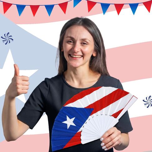 AceOrbit 12 Pcs Puerto Rico Flag Folding Hand Fans Souvenir Gifts 7 Inches Clacking Red White Blue Fans for Line Dancing Patriotic Country Flag Design for Independence Parade Festival Celebration in Saudi Arabia