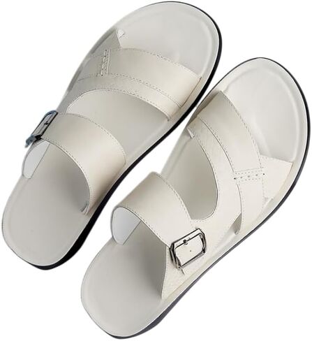 Men's Leather Sandals Slide Beach Outdoor Round Flip Flops Slip on Slippers in Kuwait