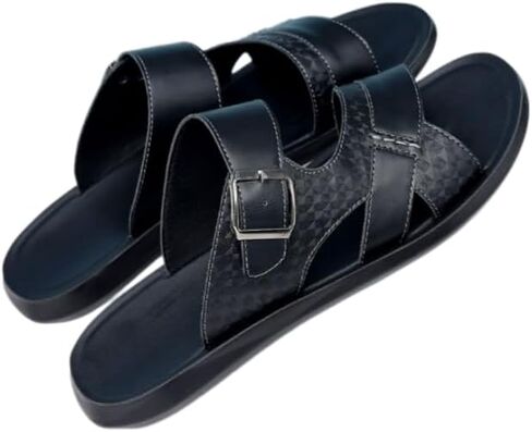 Men's Leather Sandals Slide Beach Outdoor Round Flip Flops Slip on Slippers in Kuwait