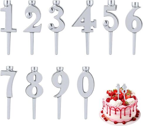 10Pcs Number Candle Holder Set, Reusable Birthday Candle Holders, Silver 0-9 Number Candle Holder Set for Parties and Celebrations, Milestone Event Cake Decorations in Saudi Arabia