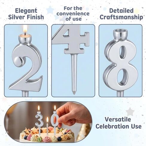 10Pcs Number Candle Holder Set, Reusable Birthday Candle Holders, Silver 0-9 Number Candle Holder Set for Parties and Celebrations, Milestone Event Cake Decorations in Saudi Arabia