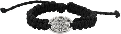 St. Joseph Patron of Fathers Black Cord Macrame Bracelet with Saint Joseph and Holy Family Medal and Prayer Card | Great Catholic Gift in Kuwait