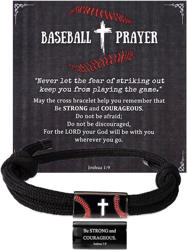 Mikovivi Baseball Cross Bracelet, Stainless Steel Baseball Bracelet Engraved Cross with Prayer Card Sport Jewelry for Sport Enthusiast in Kuwait