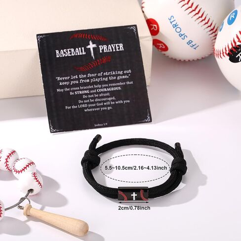 Mikovivi Baseball Cross Bracelet, Stainless Steel Baseball Bracelet Engraved Cross with Prayer Card Sport Jewelry for Sport Enthusiast in Kuwait
