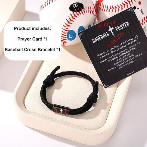 Mikovivi Baseball Cross Bracelet, Stainless Steel Baseball Bracelet Engraved Cross with Prayer Card Sport Jewelry for Sport Enthusiast in Kuwait