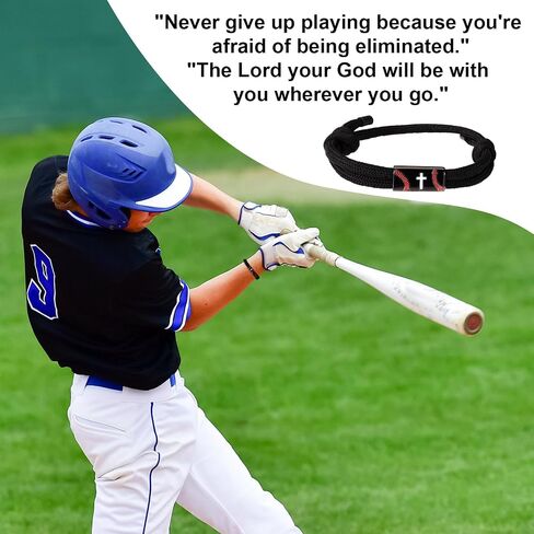 Mikovivi Baseball Cross Bracelet, Stainless Steel Baseball Bracelet Engraved Cross with Prayer Card Sport Jewelry for Sport Enthusiast in Kuwait