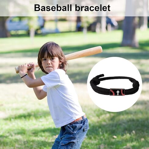 Mikovivi Baseball Cross Bracelet, Stainless Steel Baseball Bracelet Engraved Cross with Prayer Card Sport Jewelry for Sport Enthusiast in Kuwait