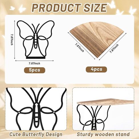 4 Tier Black Butterfly Wall Mount Corner Shelves Floating Corner Storage Wood Shelves Decorative Rustic Butterfly Wall Decor for Bedroom Living Room Bathroom Home Kitchen in Saudi Arabia