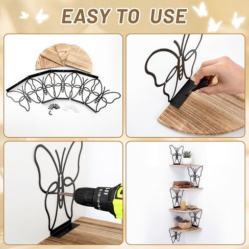 4 Tier Black Butterfly Wall Mount Corner Shelves Floating Corner Storage Wood Shelves Decorative Rustic Butterfly Wall Decor for Bedroom Living Room Bathroom Home Kitchen in Saudi Arabia
