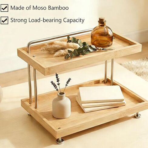 Bamboo Two-Tier Storage Rack Tabletop Storage Organizer Countertop Shelf for Kitchen, Bathroom, Office, and Home Use in Saudi Arabia
