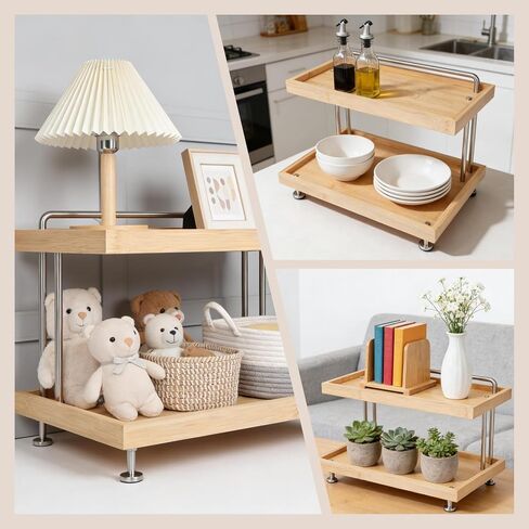 Bamboo Two-Tier Storage Rack Tabletop Storage Organizer Countertop Shelf for Kitchen, Bathroom, Office, and Home Use in Saudi Arabia