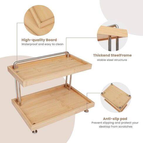 Bamboo Two-Tier Storage Rack Tabletop Storage Organizer Countertop Shelf for Kitchen, Bathroom, Office, and Home Use in Saudi Arabia