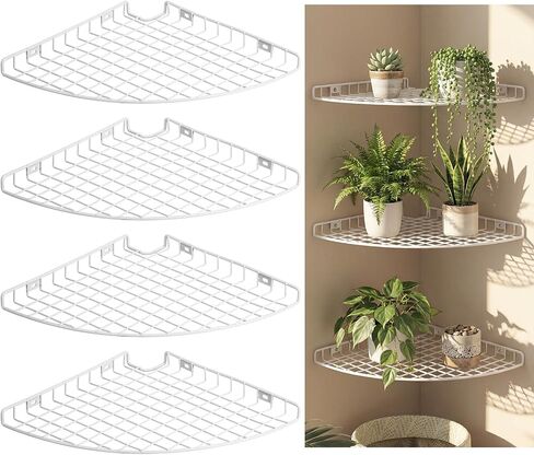4 Pcs Corner Shelf Organizer Closet Corner Shelves 12 x 12 in Metal Wire Cabinet Wall Shelf for Kitchen, Bathroom, Living Room Home Decor, White in Kuwait