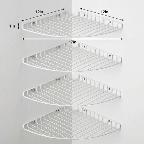 4 Pcs Corner Shelf Organizer Closet Corner Shelves 12 x 12 in Metal Wire Cabinet Wall Shelf for Kitchen, Bathroom, Living Room Home Decor, White in Kuwait