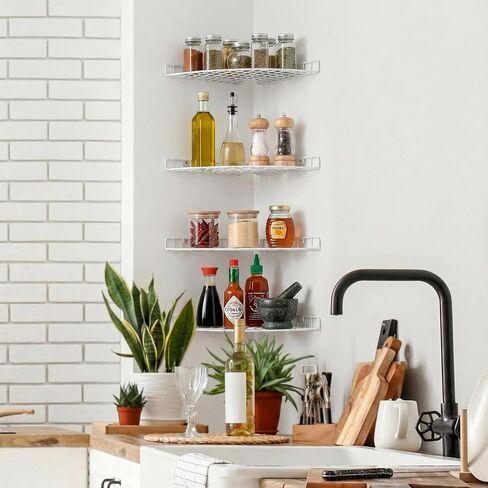 4 Pcs Corner Shelf Organizer Closet Corner Shelves 12 x 12 in Metal Wire Cabinet Wall Shelf for Kitchen, Bathroom, Living Room Home Decor, White in Kuwait