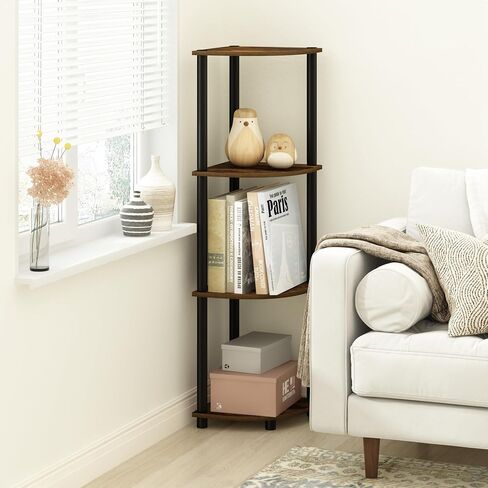 Furinno Turn-N-Tube Toolless Assembly 3-Tier Corner Shelf, Rustic Brown Corner Book Shelf, Open Shelves Bookshelf, for Organization and Storage, Living Room, Home Office, Bedroom, Amber Oak in Kuwait