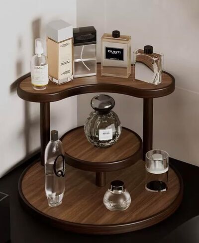Wooden Corner Shelf Perfume Organizer – Modern Space-Saving Display Rack for Bathroom, Vanity, Kitchen & Bedroom in Saudi Arabia
