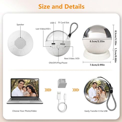 Memory Orb Ball Personalized 3.35" 3D Crystal Video Orb with Digital Display, Custom Digital Memory Display for Couples Family Anniversary Christmas Birthday Gift in Saudi Arabia