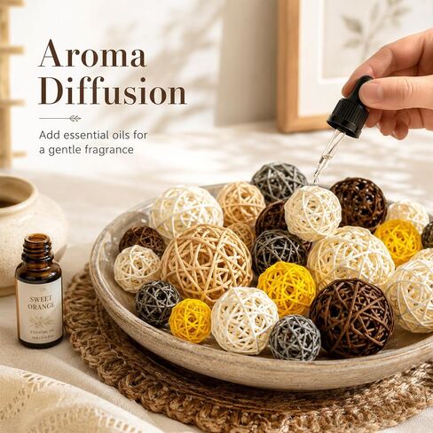 RAINFLOW Decorative Rattan Balls Fillers - 24PCS Farmhouse Boho Mixed Size Natural Orbs for Rustic Bowl Vase Centerpiece Table Home Decor Indoor Outdoor in Kuwait