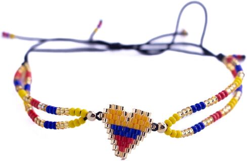 TravelDanceSave Handmade Adjustable Bracelet from Colombia - Colombia Flag Colors - Miyuki Beads and Heart Pendant in Saudi Arabia